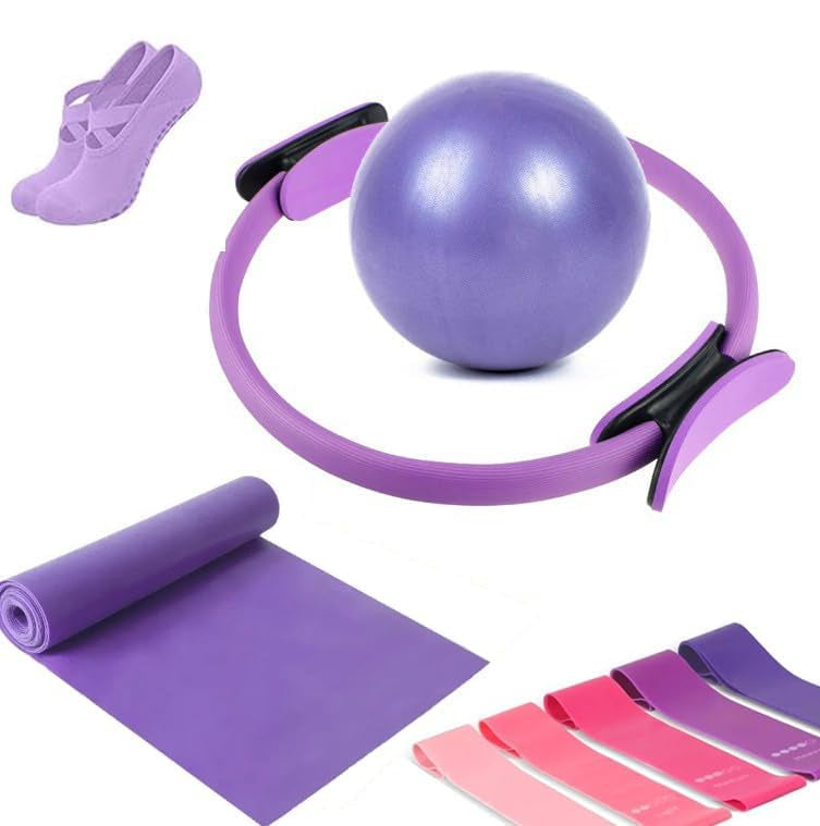 9-piece Pilates set for home use with ring, ball, resistance bands and non-slip socks