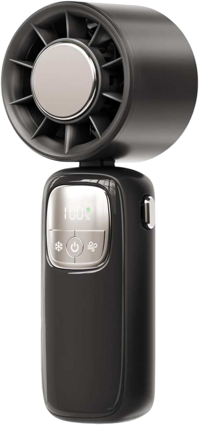 Portable, foldable hand-held fan with LED display, 100 speed settings