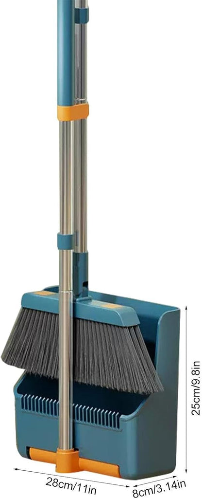 Large broom and dustpan set – long handle with a 180° swivelling broom head – Clavira