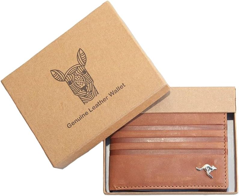 Leather Aboriginal wallet with kangaroo design and gift box – Yarindi