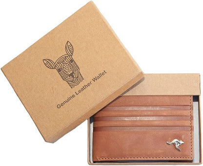 Leather Aboriginal wallet with kangaroo design and gift box – Yarindi