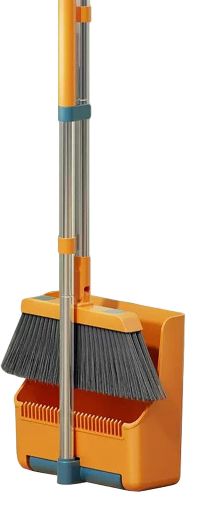 Large broom and dustpan set – long handle with a 180° swivelling broom head – Clavira