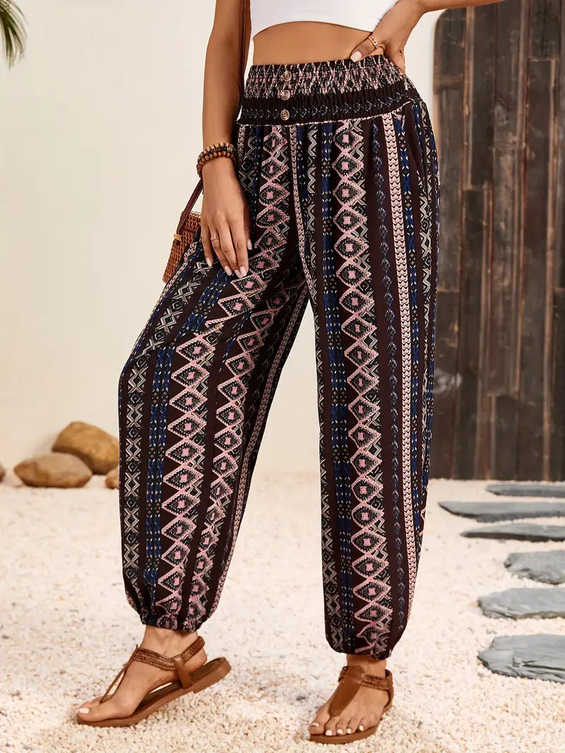 Boho-chic women's trousers with graphic print – Solara