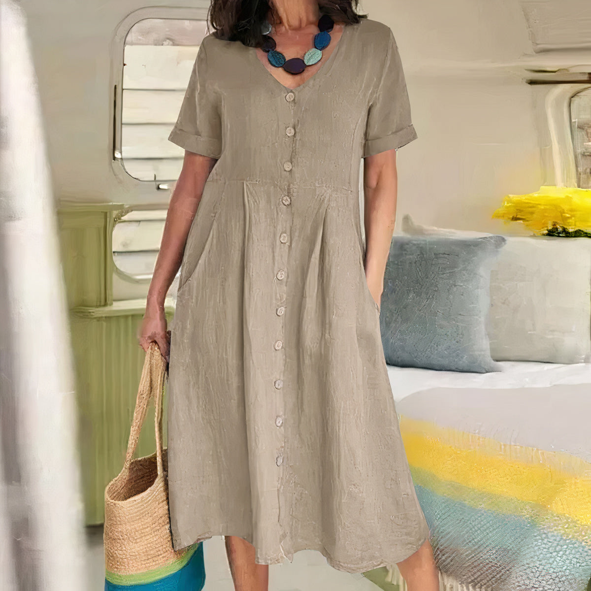 Casual cotton-linen summer dress – Noor