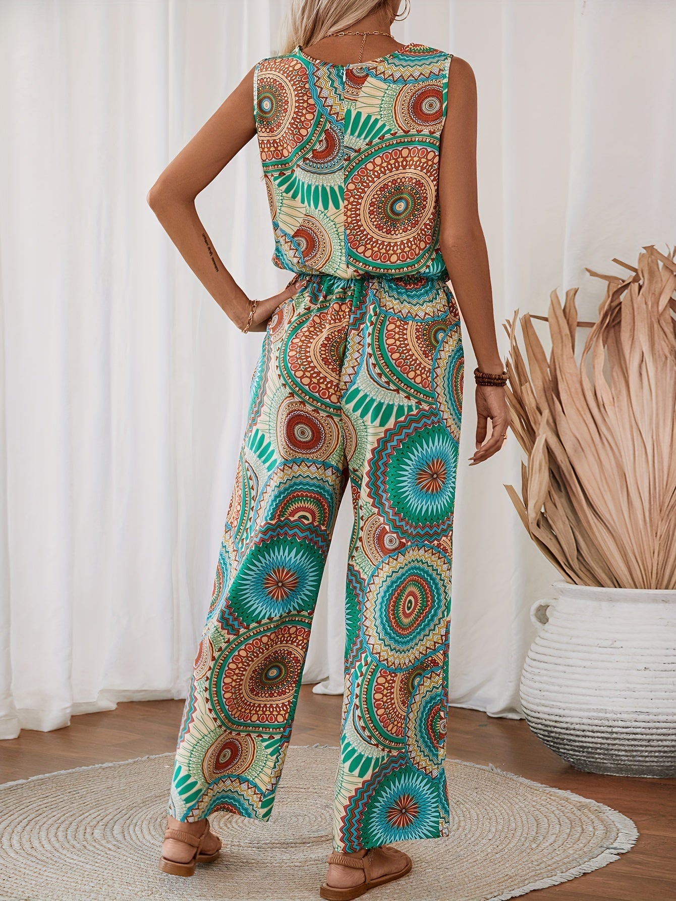 Trendy women's jumpsuit with mandala print for summer - BohoStrahl
