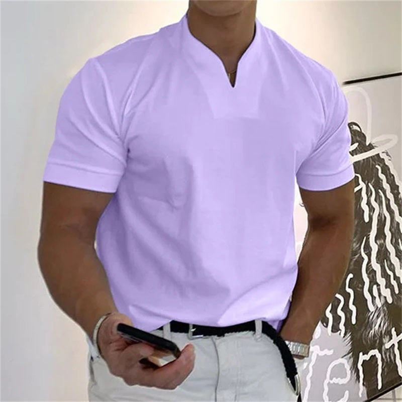 Breathable men's fitness shirt with V-neck – Timo