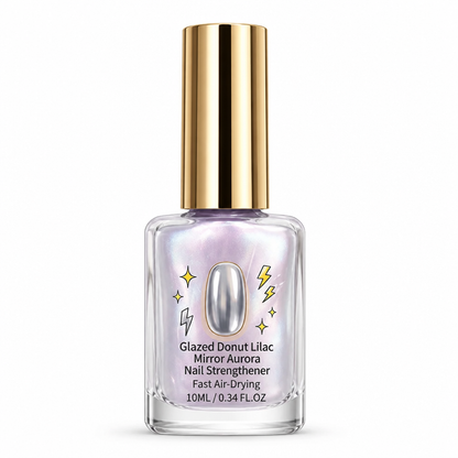 Front of the bottle with gold cap and pearly lilac polish, on a plain white background 6