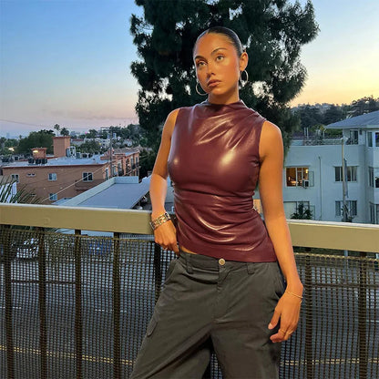 Women's Sleeveless Leather Top with Tailored Fit – Autumn Magic Nila