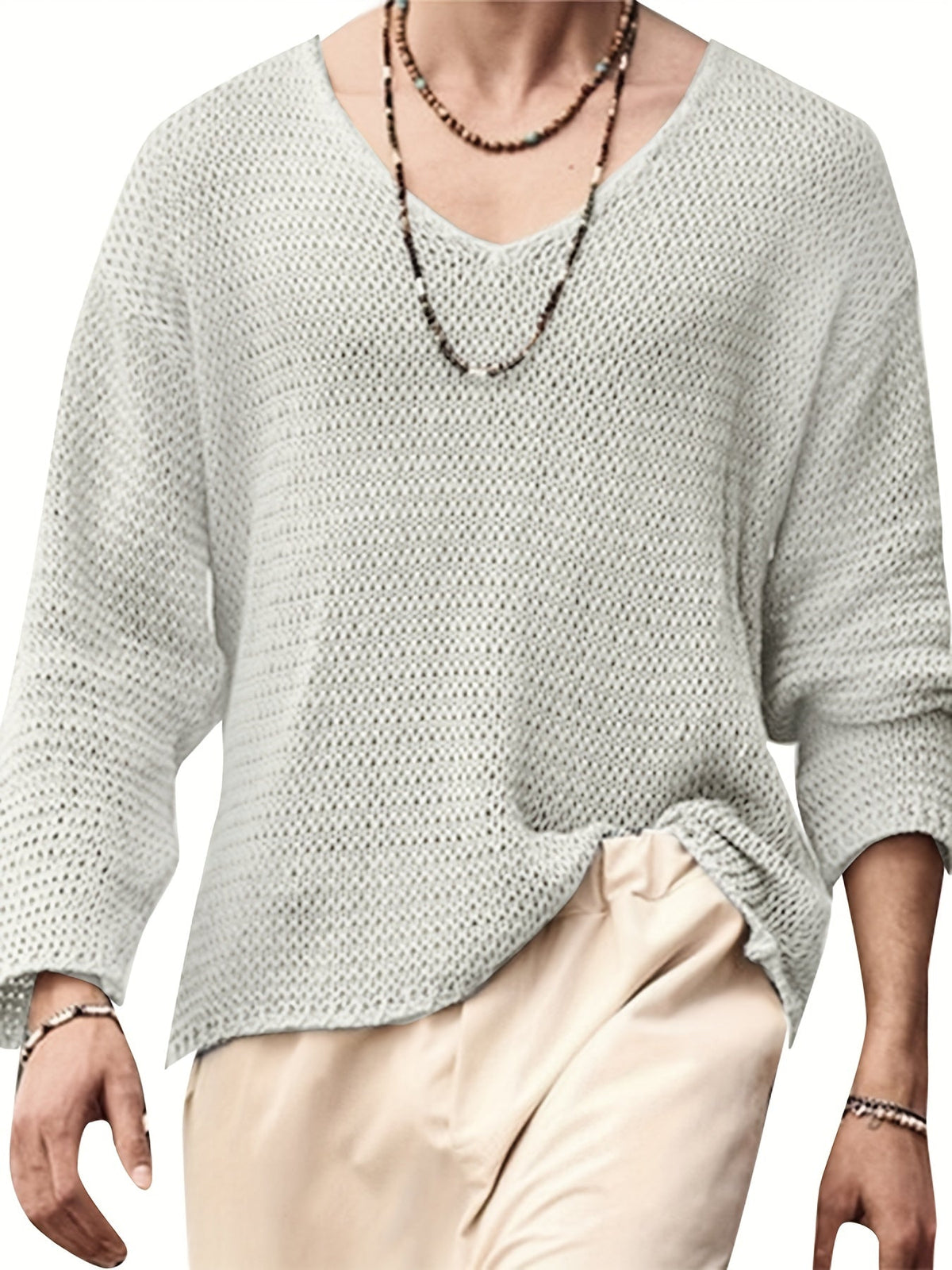 Autumnal knitted V-neck jumper for men with long sleeves – Eliott