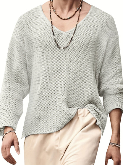 Autumnal knitted V-neck jumper for men with long sleeves – Eliott