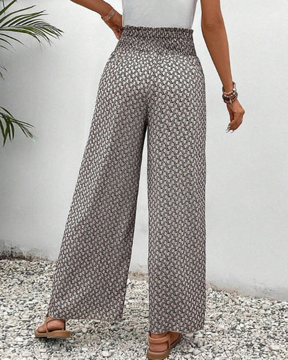 High-waisted women's trousers with geometric pattern – Sapphira