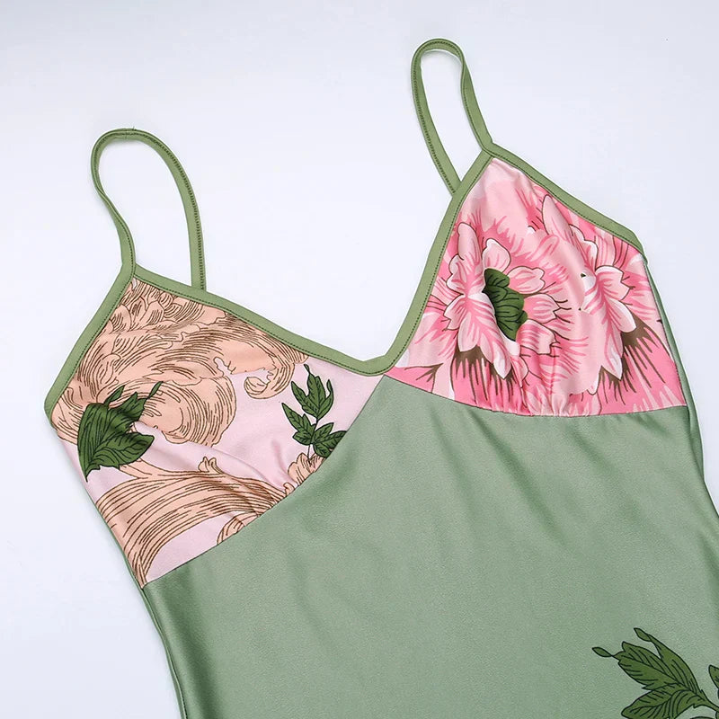 Floral summer maxi dress with V-neck and spaghetti straps - Alina