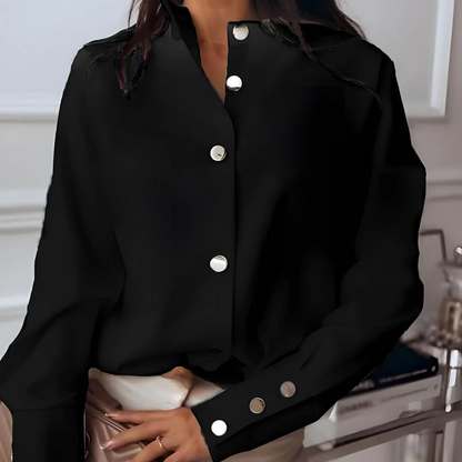Autumnal women's shirt with button placket & classic collar – Norea