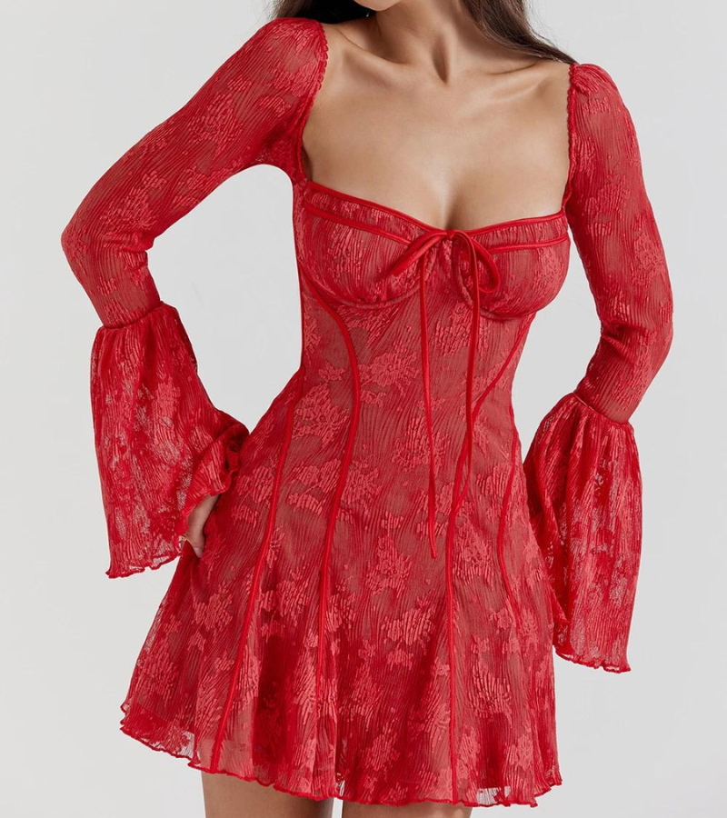 Stylish autumn dress for women with lace and an open back – Julisa