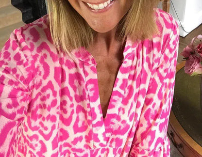 Trendy Maxi Dress with Pink Leopard Print - ChicSafari