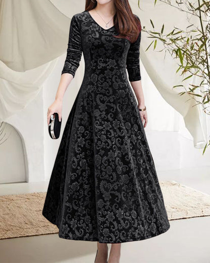 Midi dress with A-line & V-neck – Amara