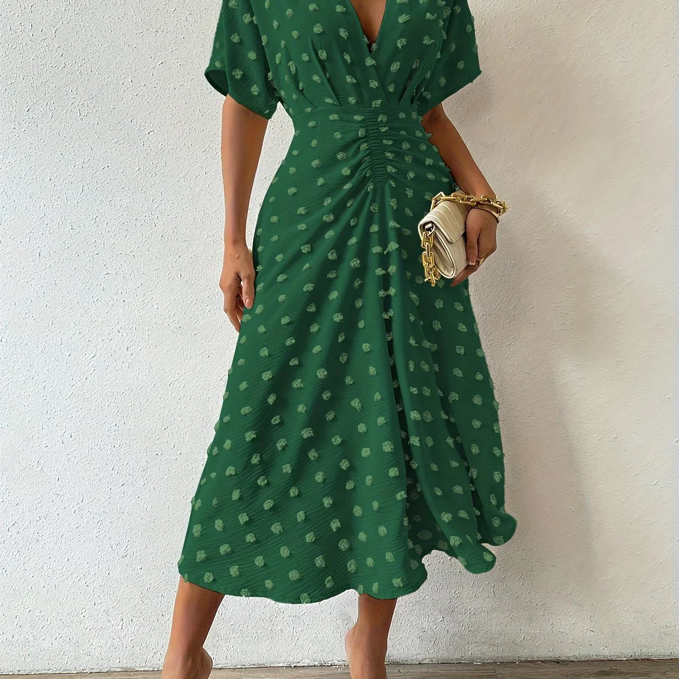 Refined Pleated Midi Dress with Ruffles | Evening Dress