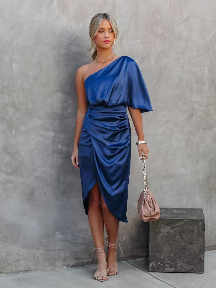 Trendy Satin One-Shoulder Dress - Clara