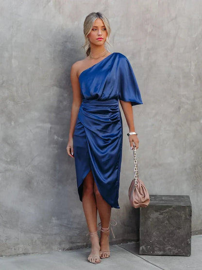Trendy Satin One-Shoulder Dress - Clara