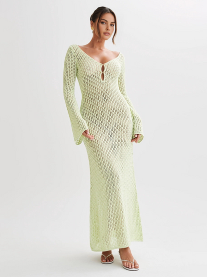 Long beach dress with a V-neck and open back – Celina