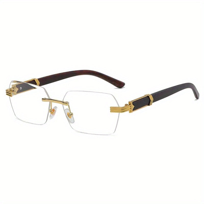 Rimless sunglasses with rectangular lenses and faux-wood temples – Verro