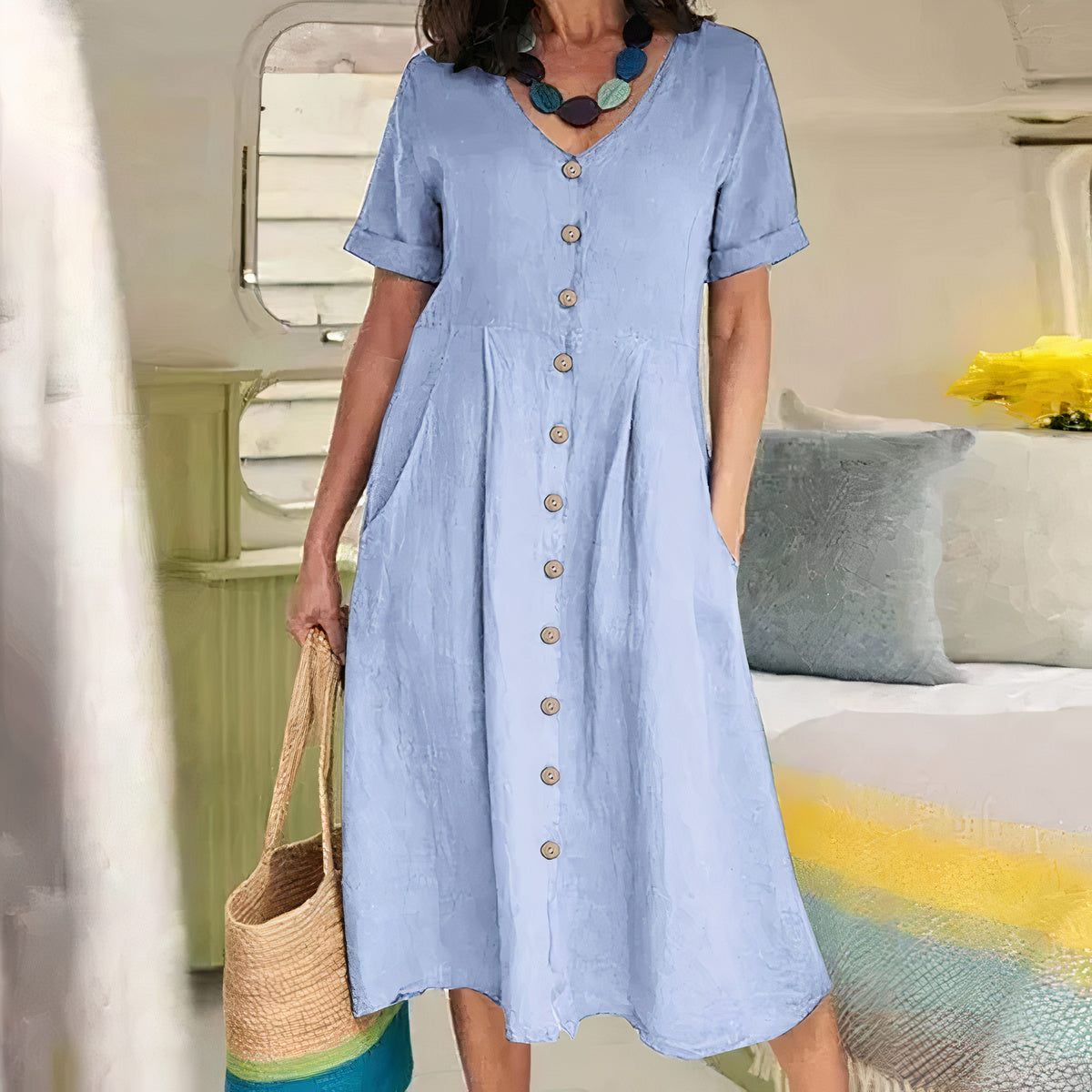 Casual cotton-linen summer dress – Noor