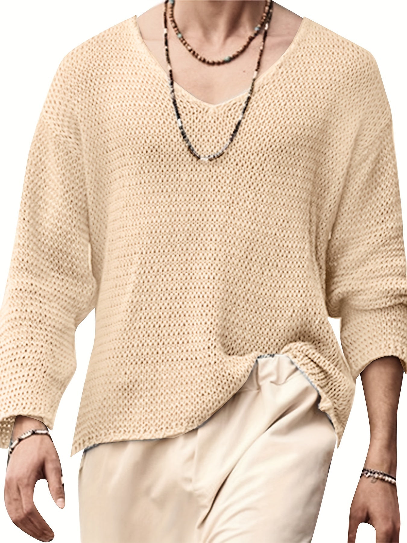 Autumnal knitted V-neck jumper for men with long sleeves – Eliott