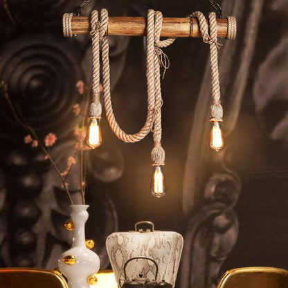 Adjustable Bamboo Pendant Lamp with Industrial Rope Design - EcoChic