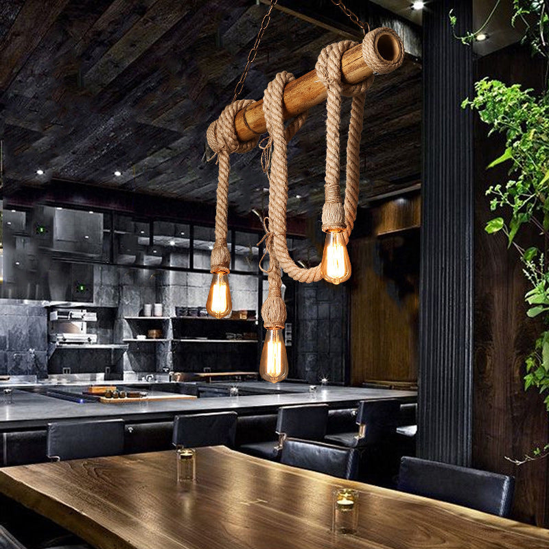 Adjustable Bamboo Pendant Lamp with Industrial Rope Design - EcoChic