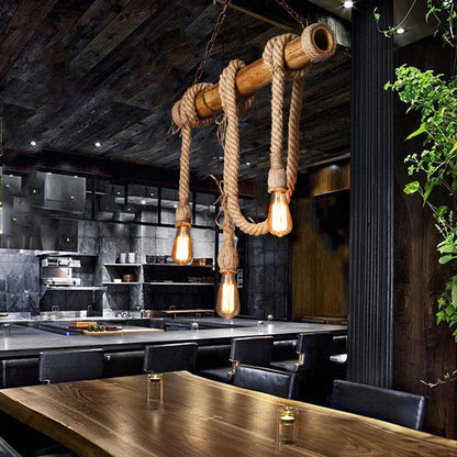 Adjustable Bamboo Pendant Lamp with Industrial Rope Design - EcoChic