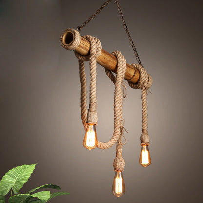 Adjustable Bamboo Pendant Lamp with Industrial Rope Design - EcoChic
