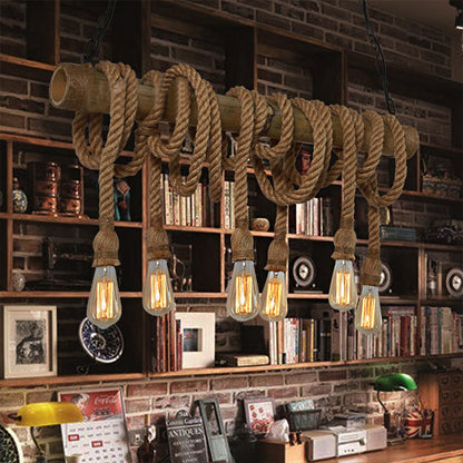 Adjustable Bamboo Pendant Lamp with Industrial Rope Design - EcoChic