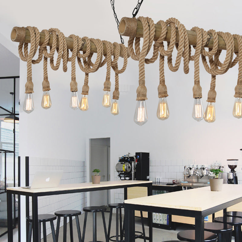 Adjustable Bamboo Pendant Lamp with Industrial Rope Design - EcoChic