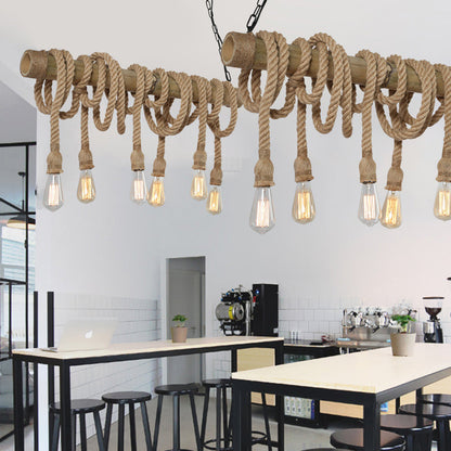 Adjustable Bamboo Pendant Lamp with Industrial Rope Design - EcoChic