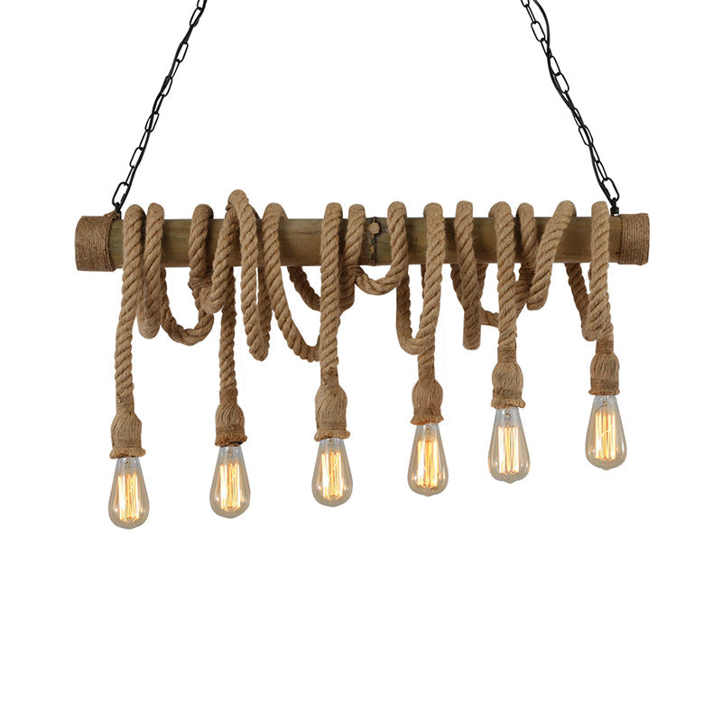 Adjustable Bamboo Pendant Lamp with Industrial Rope Design - EcoChic