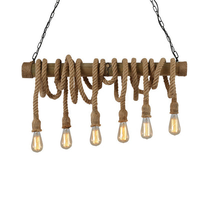 Adjustable Bamboo Pendant Lamp with Industrial Rope Design - EcoChic
