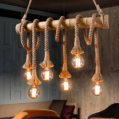 Adjustable Bamboo Pendant Lamp with Industrial Rope Design - EcoChic