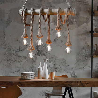 Adjustable Bamboo Pendant Lamp with Industrial Rope Design - EcoChic