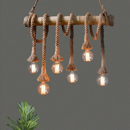 Adjustable Bamboo Pendant Lamp with Industrial Rope Design - EcoChic