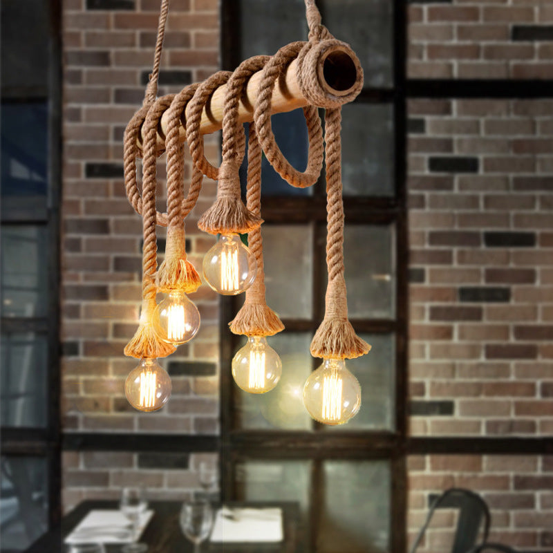 Adjustable Bamboo Pendant Lamp with Industrial Rope Design - EcoChic