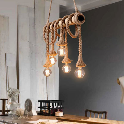 Adjustable Bamboo Pendant Lamp with Industrial Rope Design - EcoChic