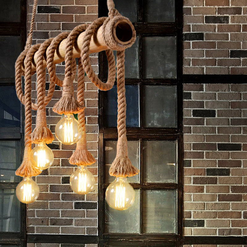 Adjustable Bamboo Pendant Lamp with Industrial Rope Design - EcoChic