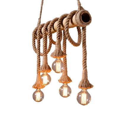 Adjustable Bamboo Pendant Lamp with Industrial Rope Design - EcoChic
