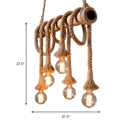 Adjustable Bamboo Pendant Lamp with Industrial Rope Design - EcoChic
