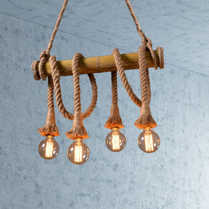 Adjustable Bamboo Pendant Lamp with Industrial Rope Design - EcoChic