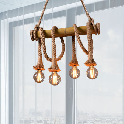 Adjustable Bamboo Pendant Lamp with Industrial Rope Design - EcoChic