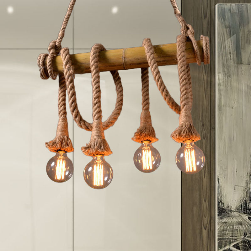 Adjustable Bamboo Pendant Lamp with Industrial Rope Design - EcoChic