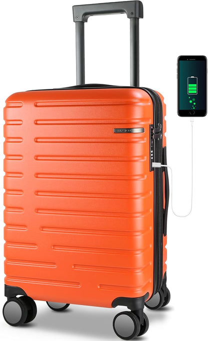 Extendable hard-shell suitcase with spinner wheels and TSA lock.