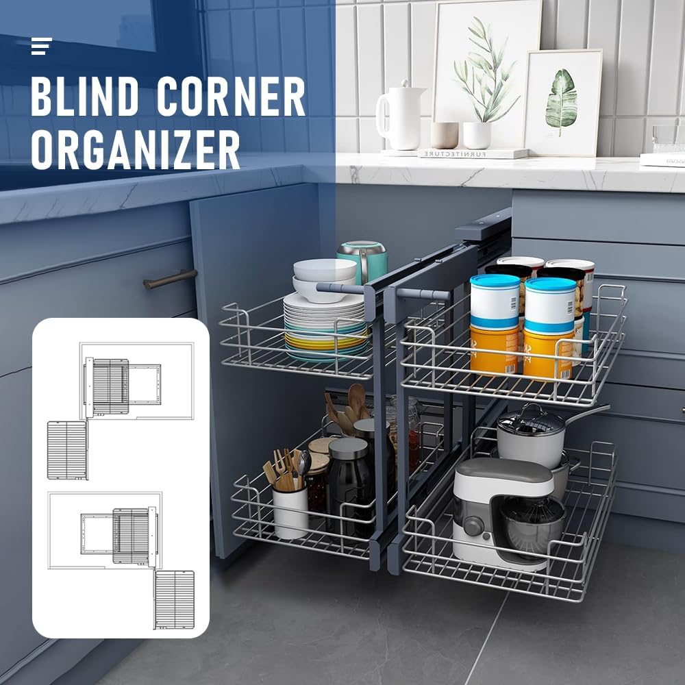 Sturdy carbon steel pull-out shelf for blind corner cabinets – Zevora