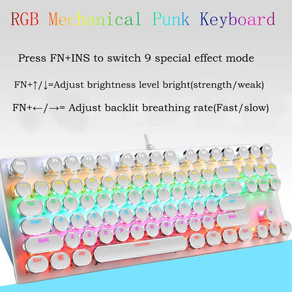 87-key mechanical gaming keyboard with RGB backlighting, blue switches